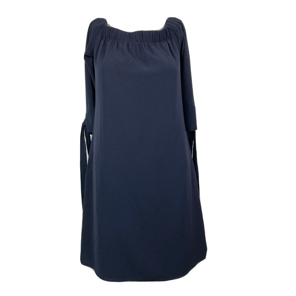 Vince Camuto Dress Womens Sz 4 Navy Knit Square Neck Short Sleeve Tie‎ Shift - Picture 1 of 11